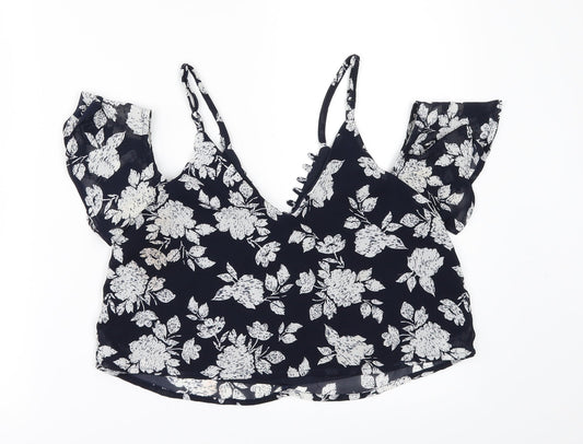Missguided Womens Blue Floral  Cropped Blouse Size 8  - COLD SHOULDER