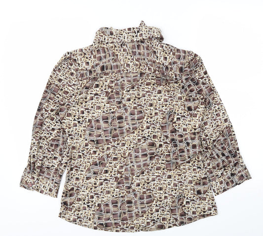 ESSETIALS Womens Brown Animal Print  Basic Button-Up Size M