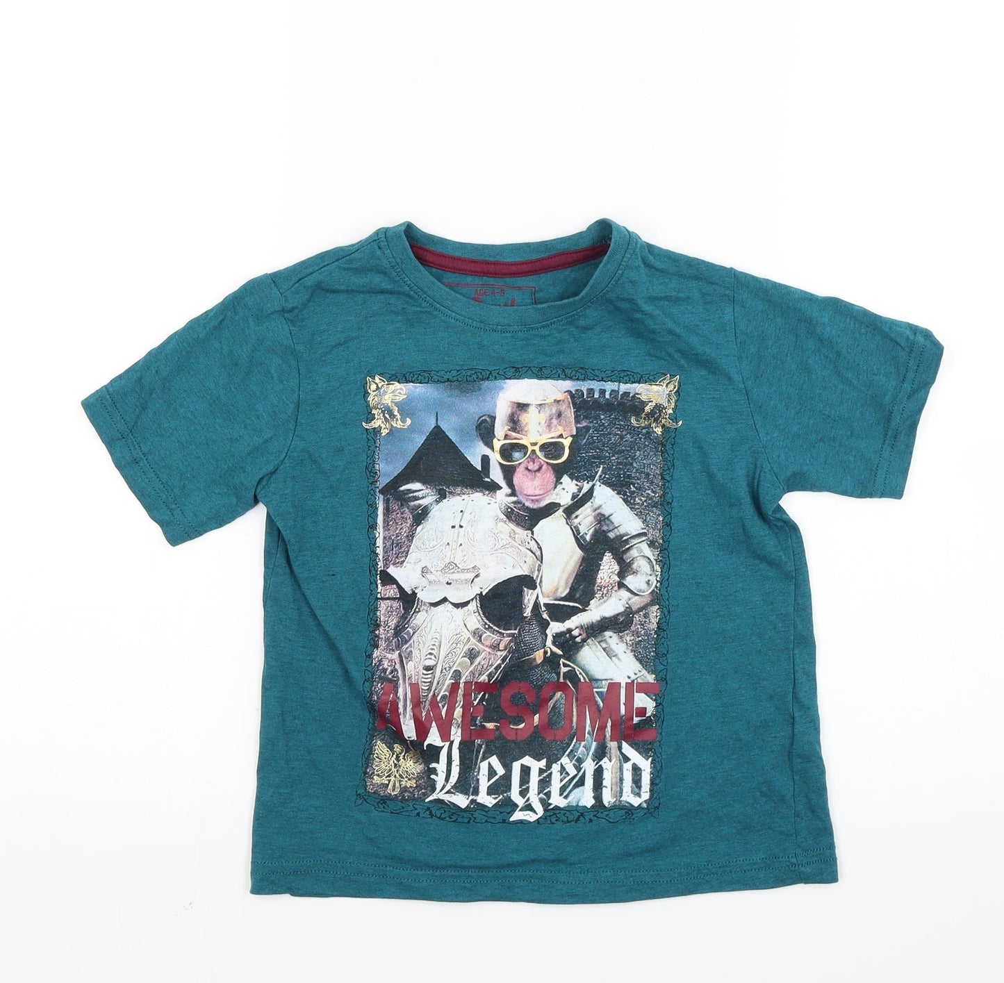 Matalan Boys Green   Basic T-Shirt Size 5-6 Years  - monkey
