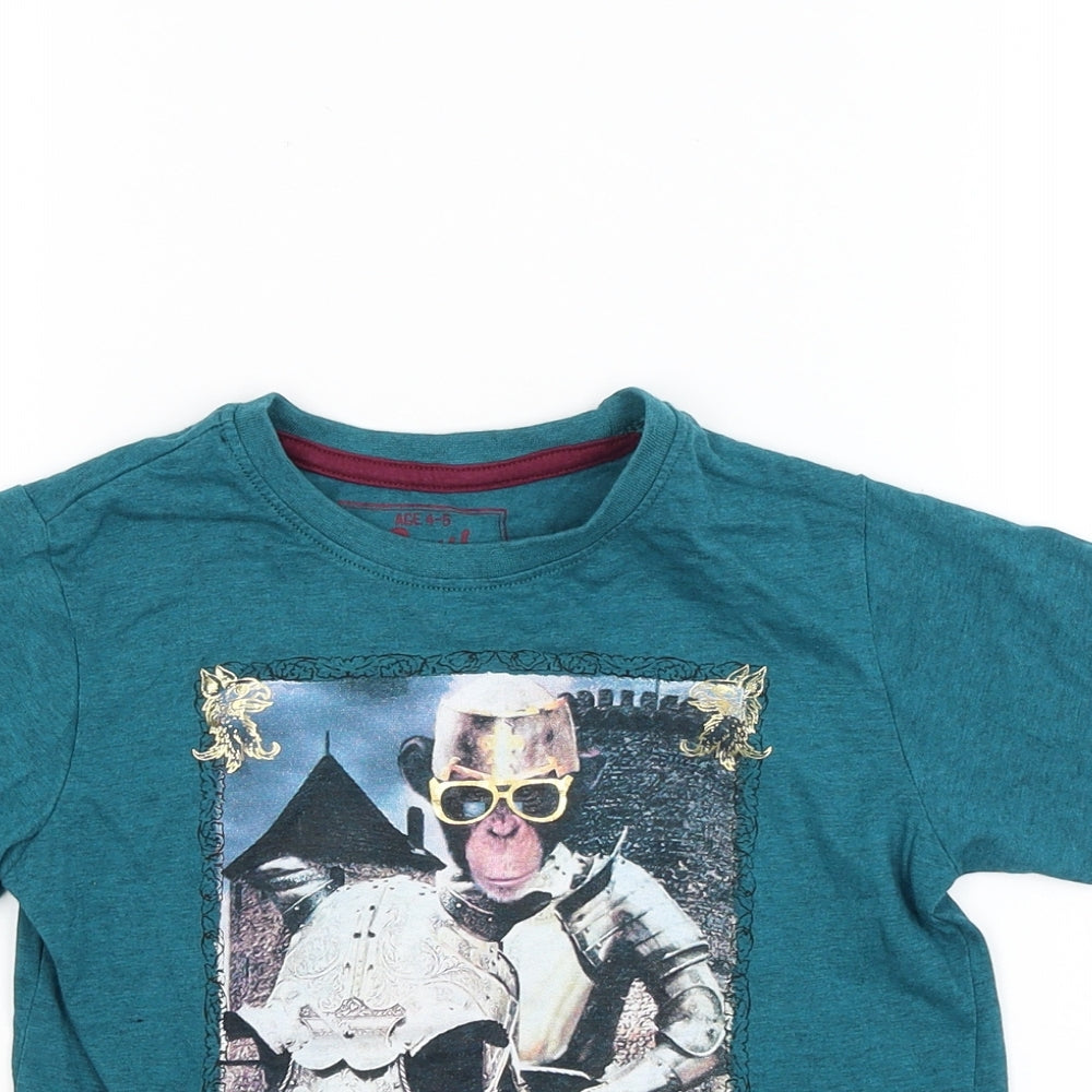 Matalan Boys Green   Basic T-Shirt Size 5-6 Years  - monkey