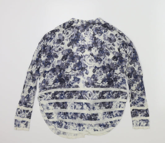 M&S Womens White Geometric  Cardigan Jumper Size S