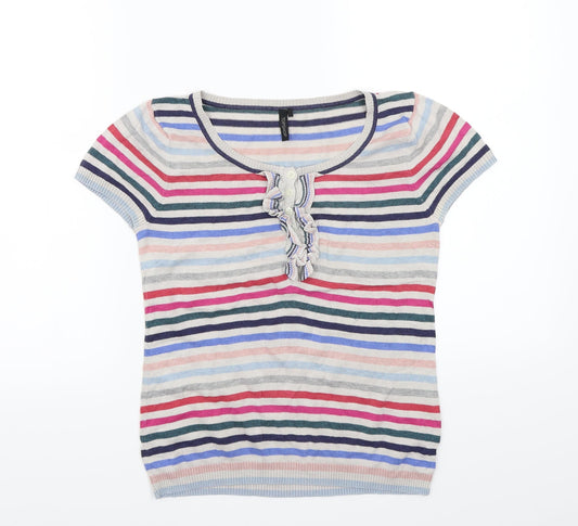 Topshop Womens Grey Striped  Basic T-Shirt Size 8
