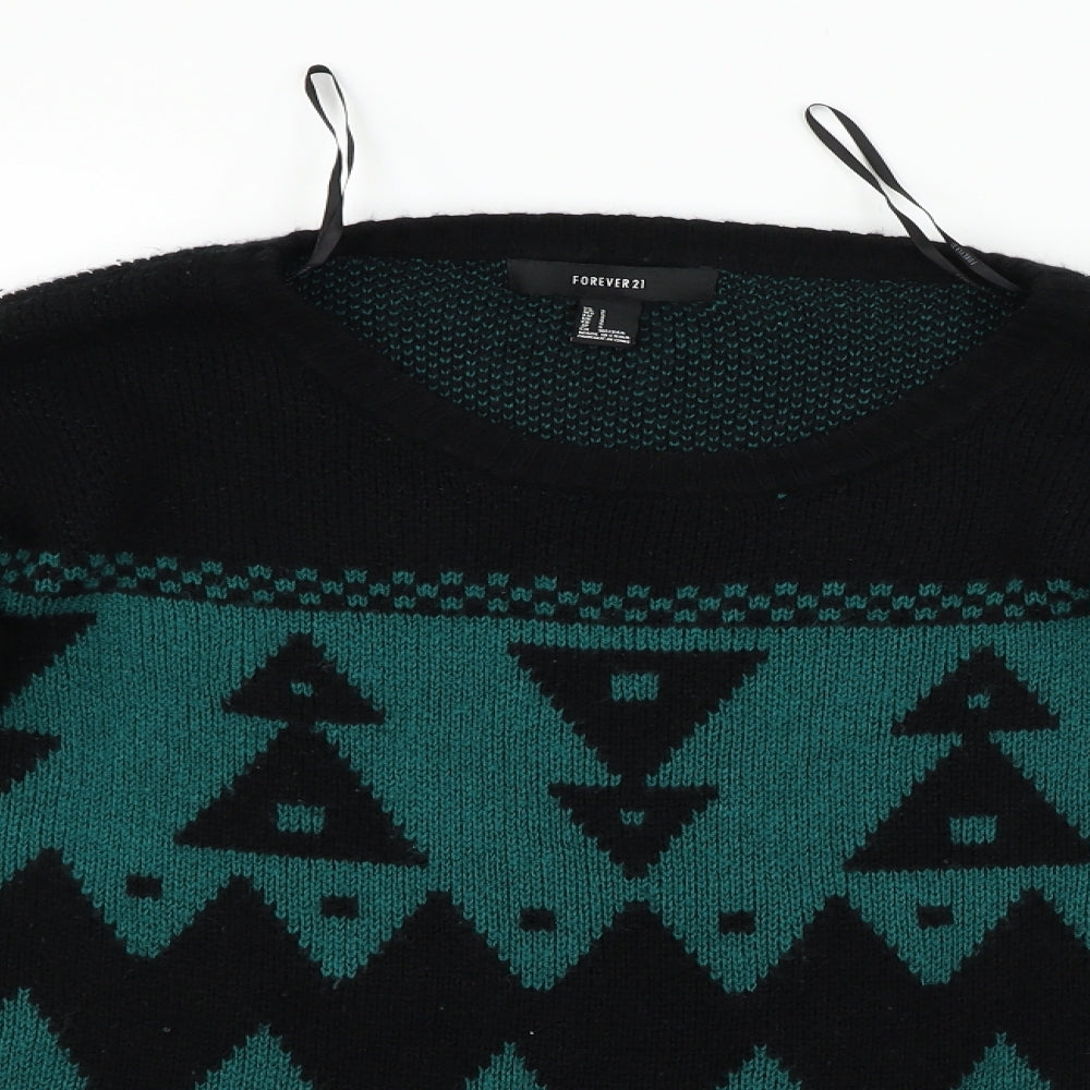 FOREVER 21 Womens Green Geometric  Pullover Jumper Size S