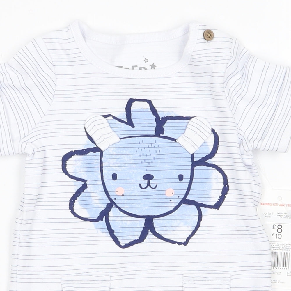 fred flo Baby White Striped  Basic T-Shirt Size 0-3 Months  - lion