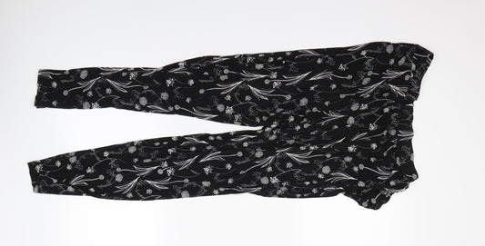 Preworn Womens Black Floral  Jogger Trousers Size 14 L24 in