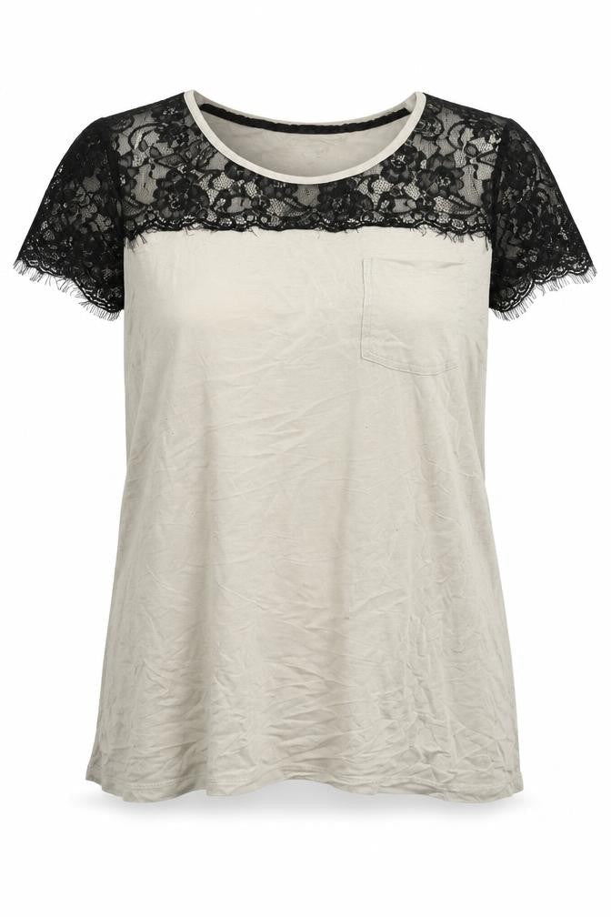 Next Womens Beige   Basic T-Shirt Size 16  - Lace sleeves