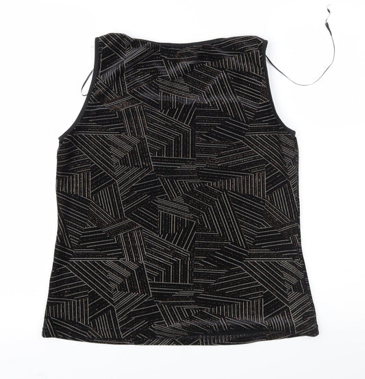 Roman Womens Black Geometric  Basic Blouse Size S