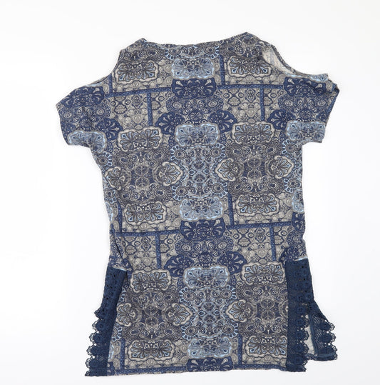NEXT Womens Blue Geometric  Basic T-Shirt Size 6  - COLD SHOULDER