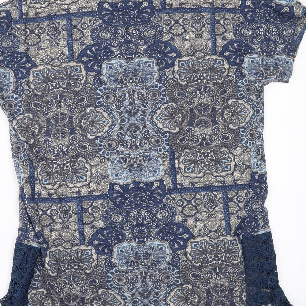 NEXT Womens Blue Geometric  Basic T-Shirt Size 6  - COLD SHOULDER