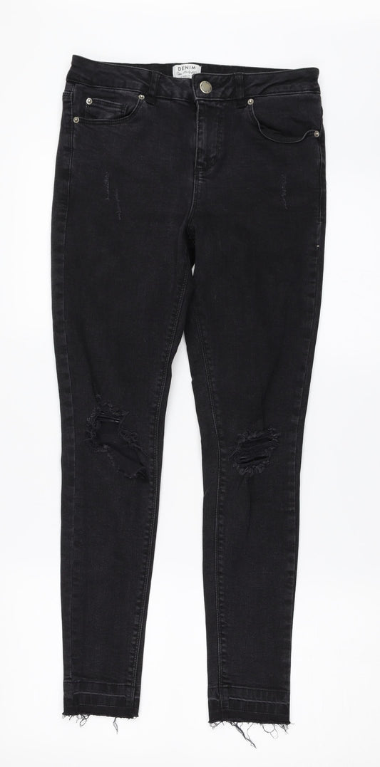 Miss Selfridge Womens Black  Denim Skinny Jeans Size 8 L27 in