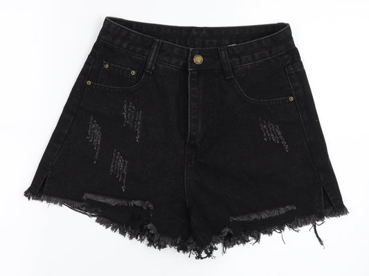 Preworn Womens Black  Denim Hot Pants Shorts Size 27 in