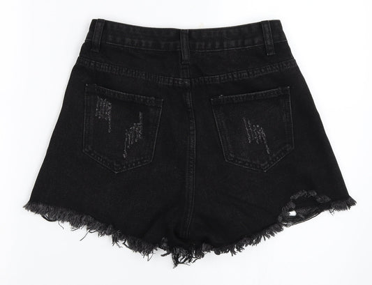 Preworn Womens Black  Denim Hot Pants Shorts Size 27 in