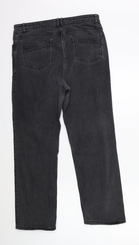 Per Una Womens Grey  Denim Straight Jeans Size 32 in L27 in