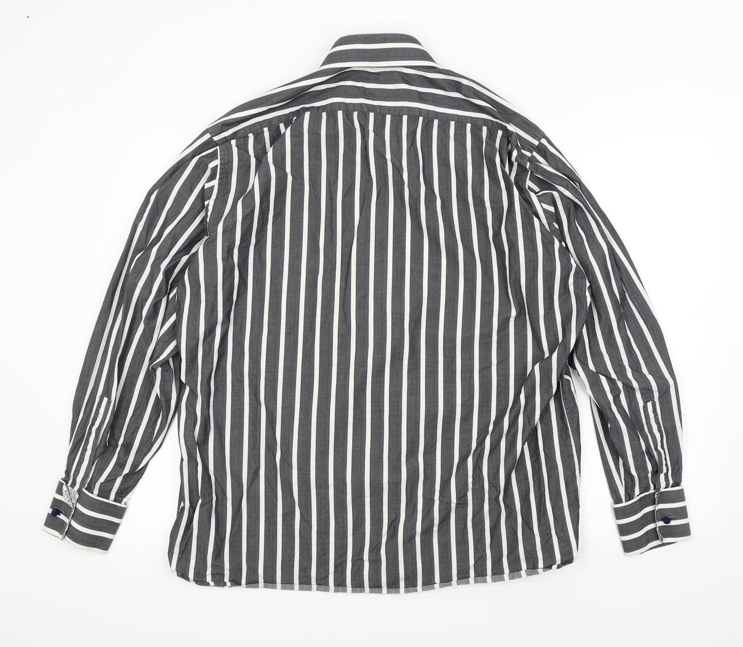 M&S Mens Grey Striped   Button-Up Size 44