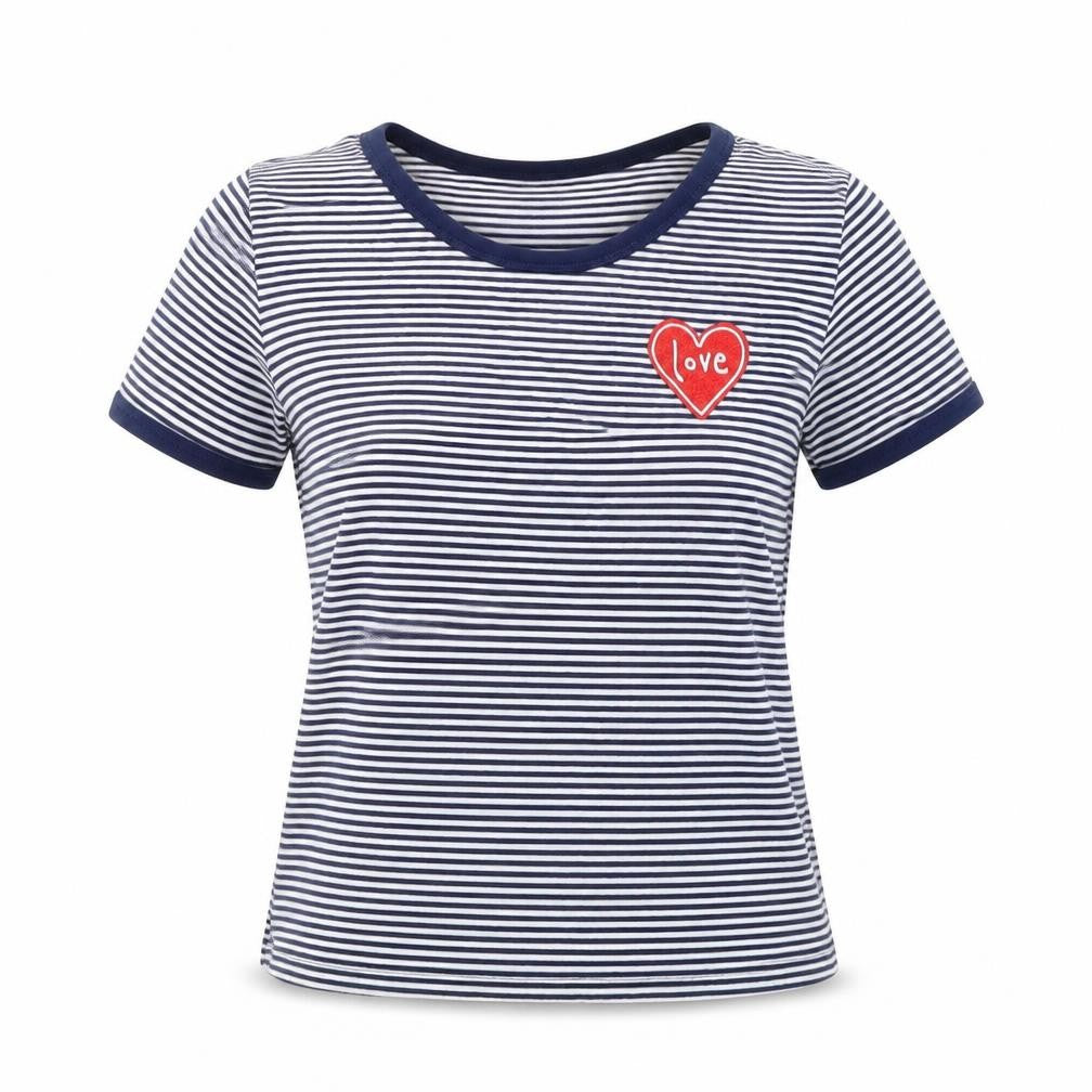 Divided Womens Blue Striped  Basic T-Shirt Size S