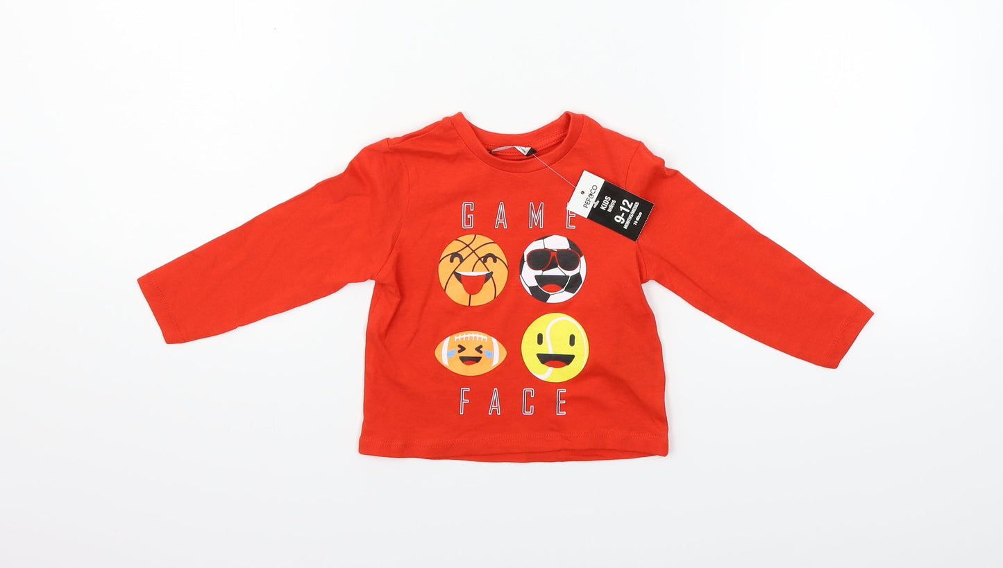 PEP & cO Boys Red   Basic T-Shirt Size 9-12 Months  - game face