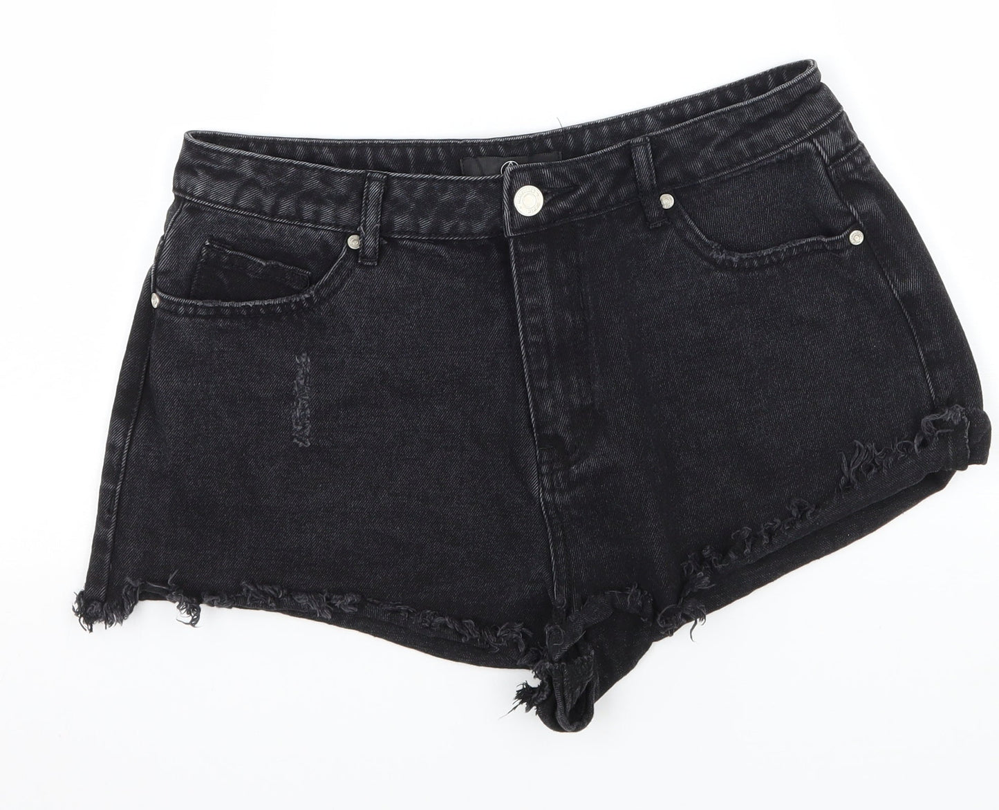 Missguided Womens Grey  Denim Hot Pants Shorts Size 10 - Distressed