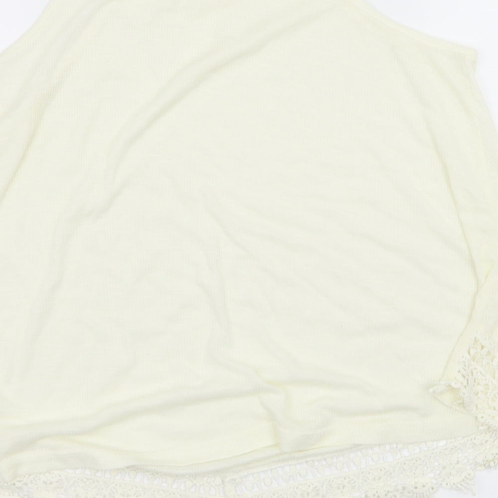 Poof! Womens Ivory  Jersey Basic Tank Size S  - Crochet Trim