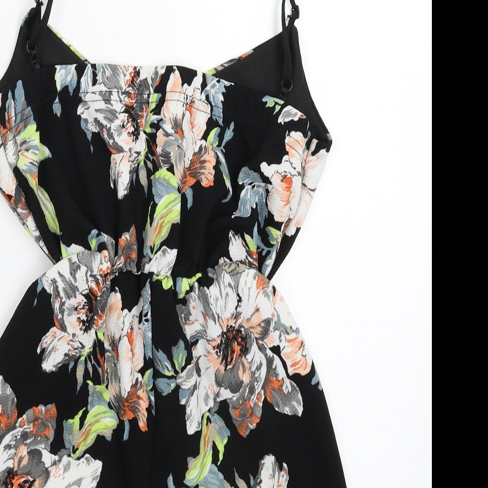 Boohoo Womens Black Floral  Jumpsuit One-Piece Size 4