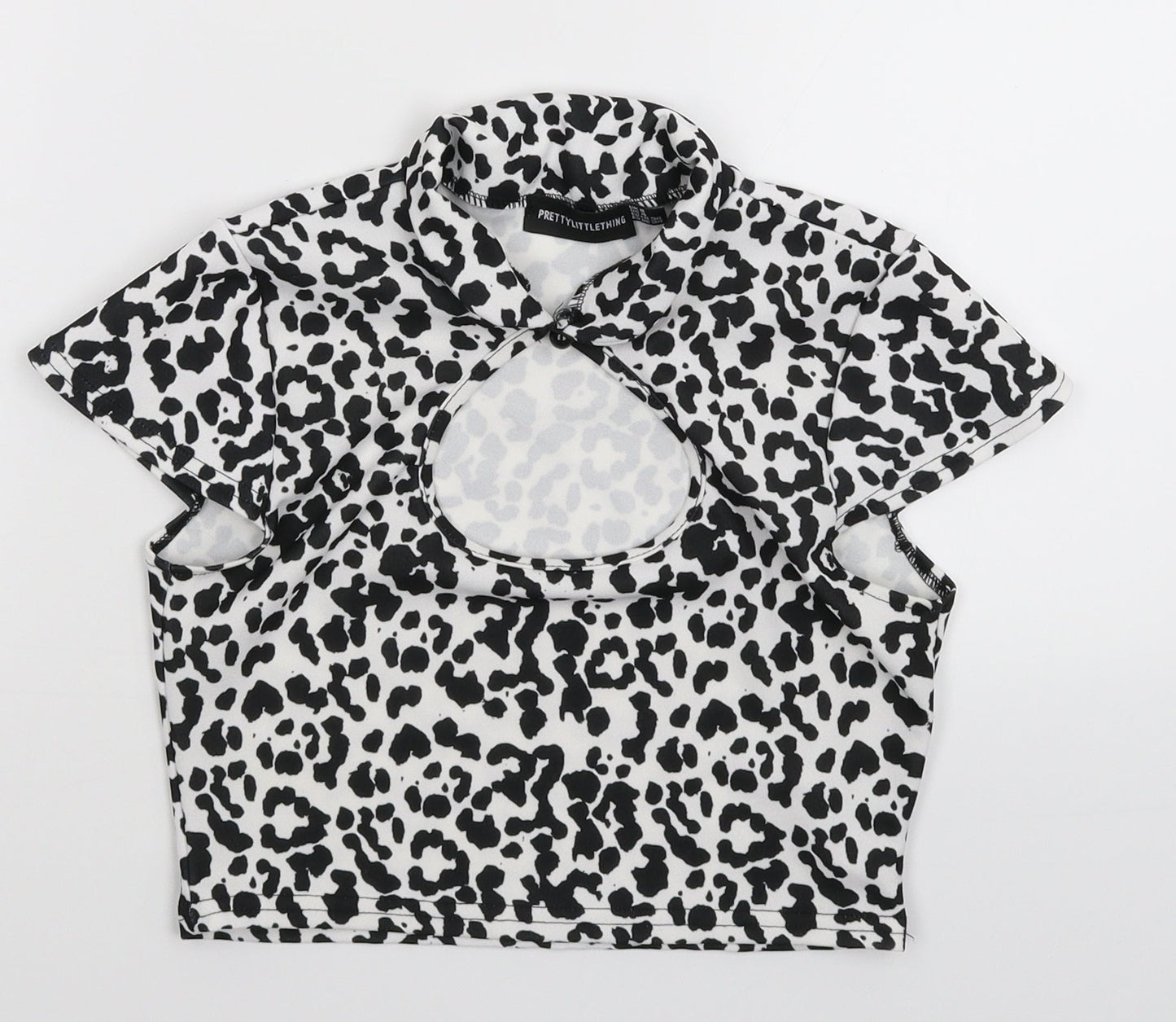 PRETTYLITTLETHING Womens White Animal Print  Cropped T-Shirt Size 8