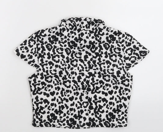 PRETTYLITTLETHING Womens White Animal Print  Cropped T-Shirt Size 8