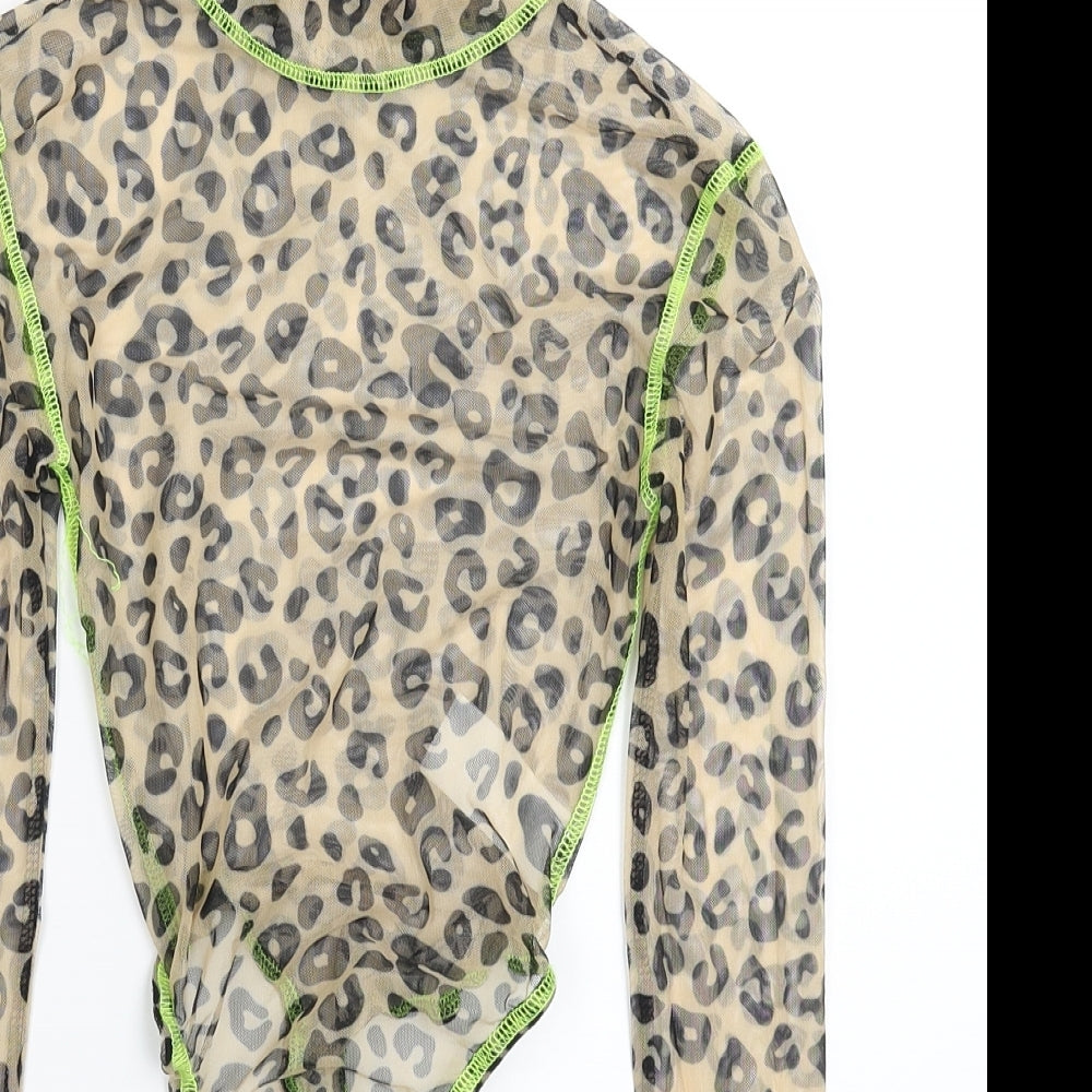 Oh Polly Womens Beige Animal Print  Bodysuit One-Piece Size 4