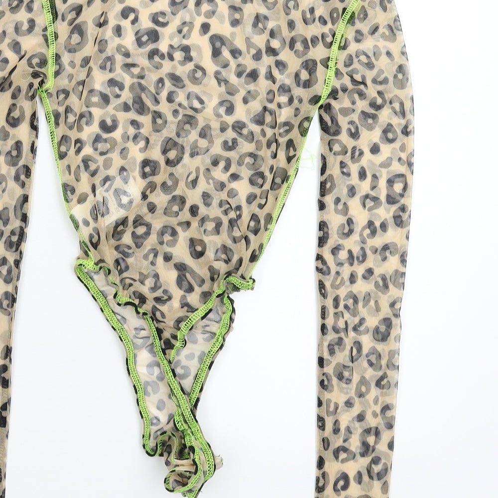 Oh Polly Womens Beige Animal Print  Bodysuit One-Piece Size 4