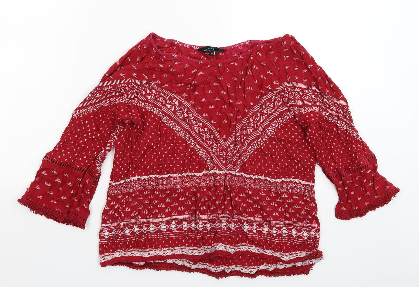 New Look Womens Red Geometric  Basic T-Shirt Size 10