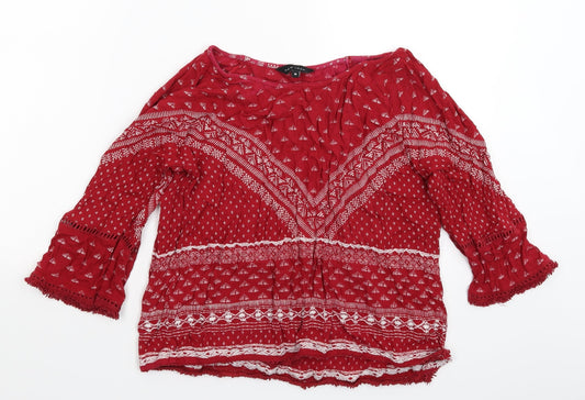 New Look Womens Red Geometric  Basic T-Shirt Size 10