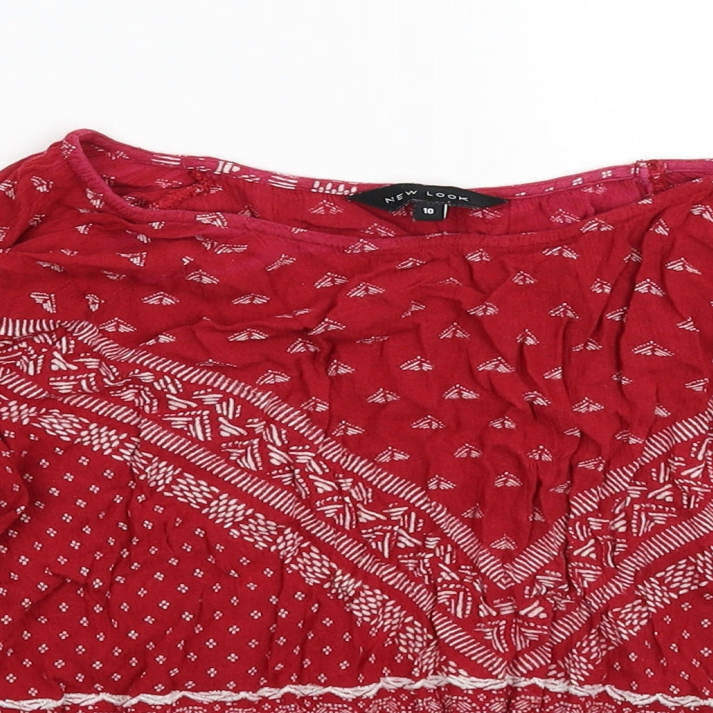 New Look Womens Red Geometric  Basic T-Shirt Size 10