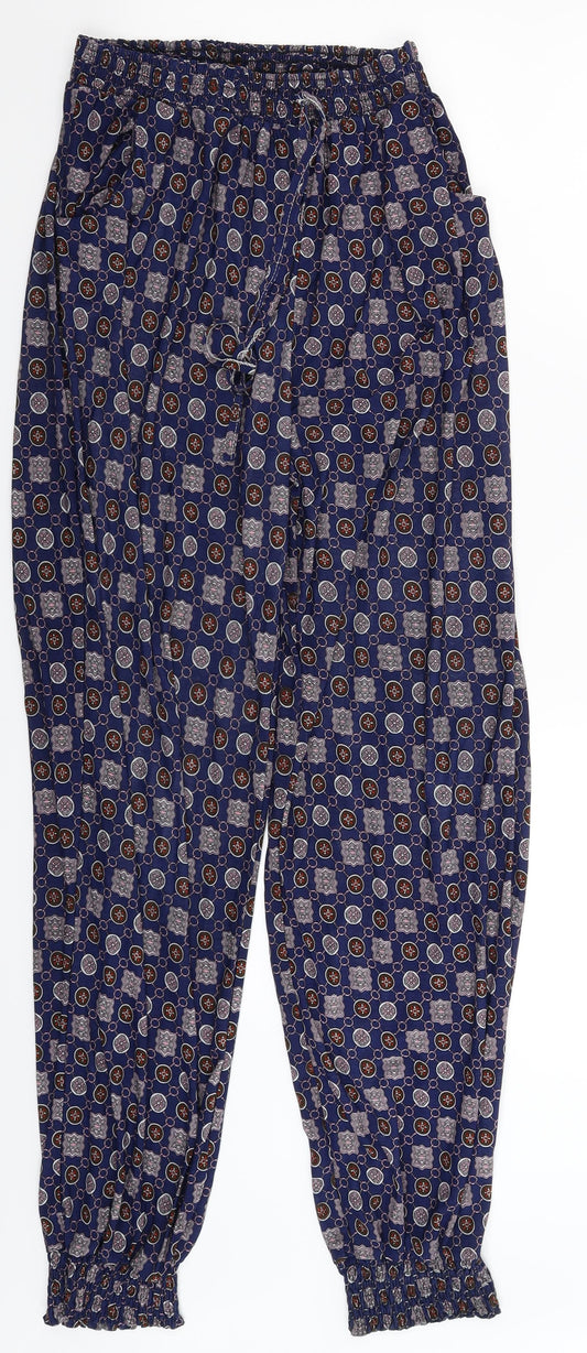 Preworn Womens Blue Geometric  Jogger Trousers Size 34 in L30 in