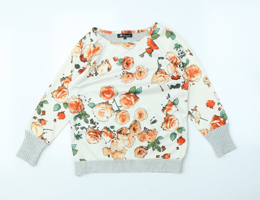 Daisylayla Womens White Floral  Pullover Jumper Size S