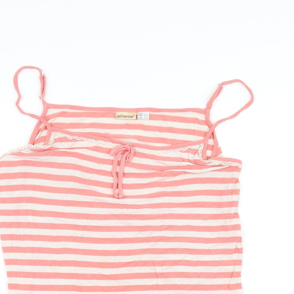 Jolinesse Womens White Striped  Basic T-Shirt Size 14