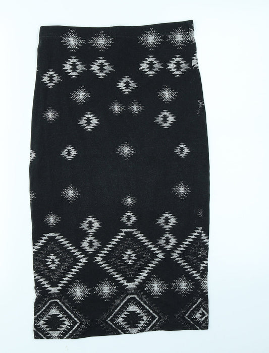 Topshop Womens Black Geometric  Straight & Pencil Skirt Size 10