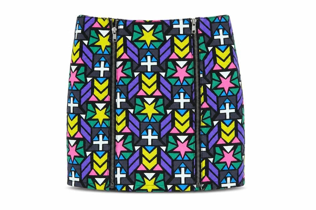 Front view of Divided women’s green geometric denim a-line set, size UK 6