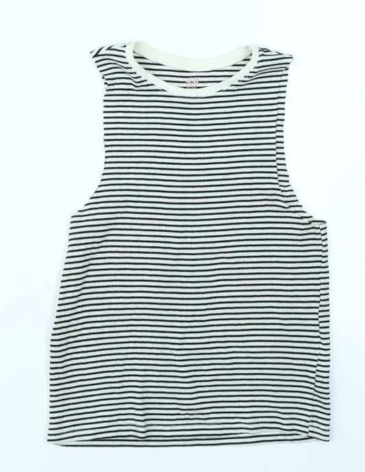 H&M Girls Black Striped  Basic Tank Size 7-8 Years
