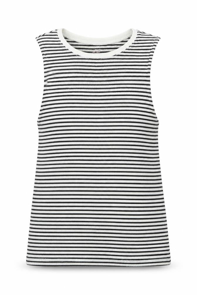 Front view of H&M girls’ black striped basic tank, size 7-8, years