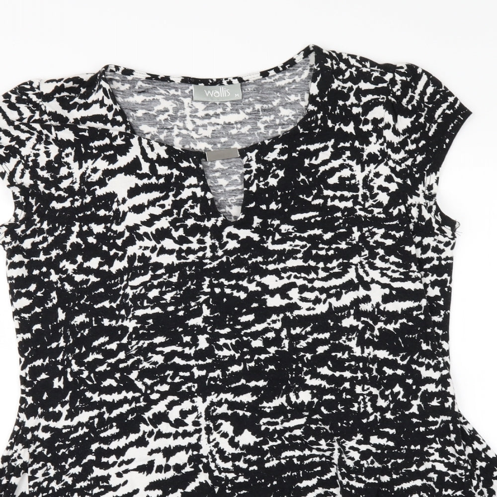 Wallis Womens Black Geometric  Basic T-Shirt Size M  - SHAPED HEM