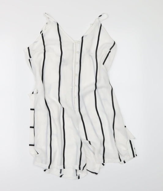 Preworn Womens White Striped  Playsuit One-Piece Size S