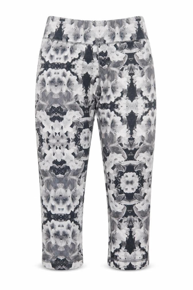 Front view of Energie girls’ black floral cropped trousers, size L