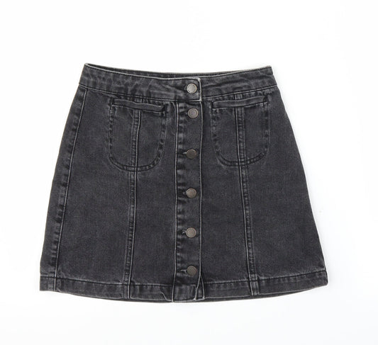 Topshop Womens Black  Denim A-Line Skirt Size S