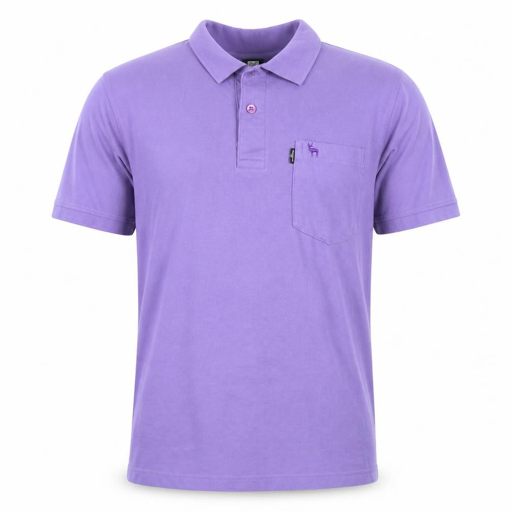 Front view of Geeko men’s purple polo, size M