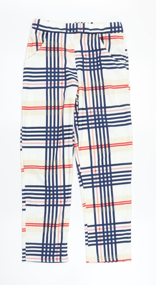 Preworn Womens White Plaid  Capri Trousers Size S L24 in