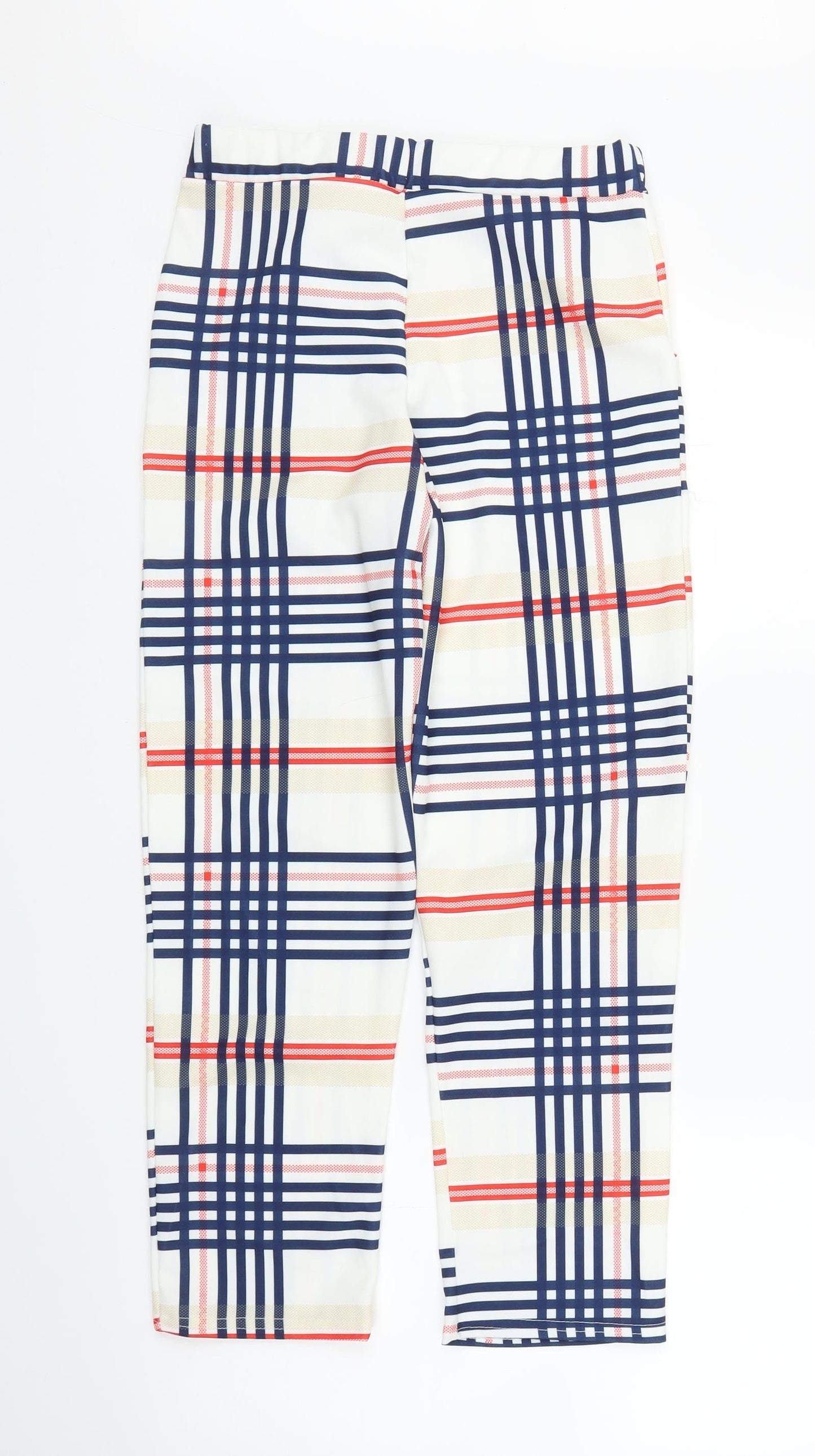 Preworn Womens White Plaid  Capri Trousers Size S L24 in