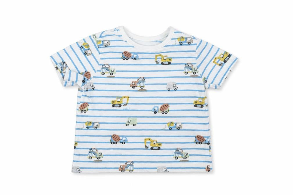 F&F Baby White Striped  Basic T-Shirt Size 6-9 Months  - diggers