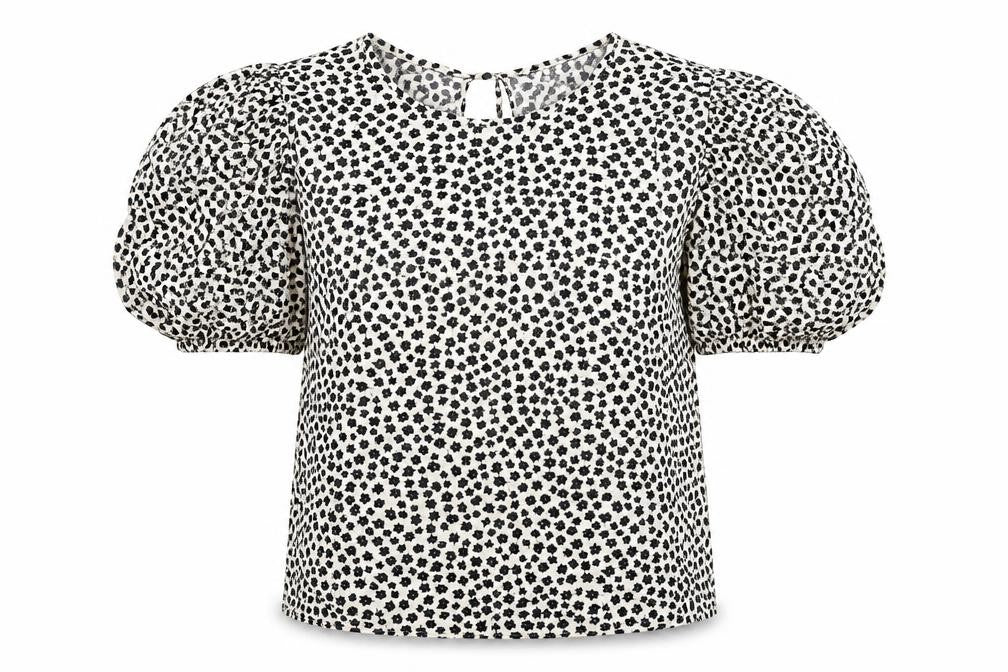 Front view of H&M women’s white floral basic t-shirt, size S