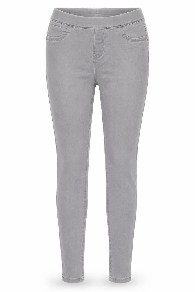 Front view of Denim & Co. women’s green jegging trousers, size UK 10, 30-inch leg