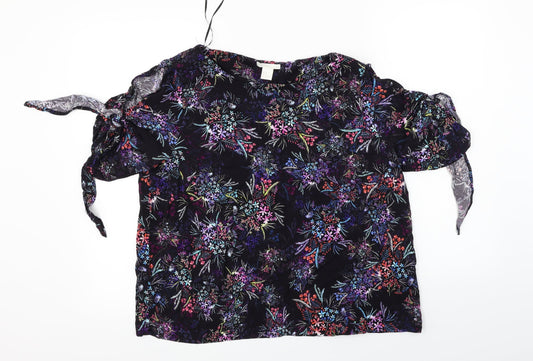 H&M  Womens Black Floral  Basic Blouse Size 14