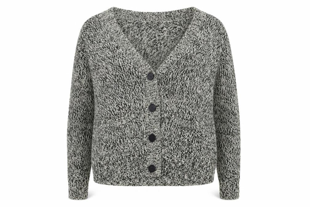 Front view of H&M women’s grey cardigan jumper, size M