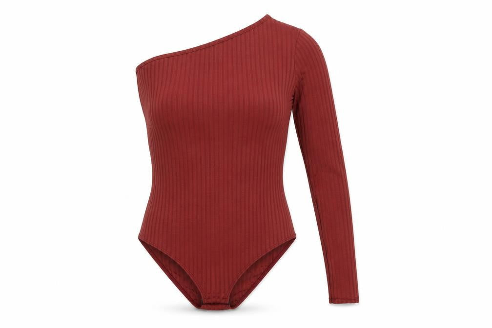 Front view of Dorothy Perkins women’s red bodysuit one-piece, size UK 8